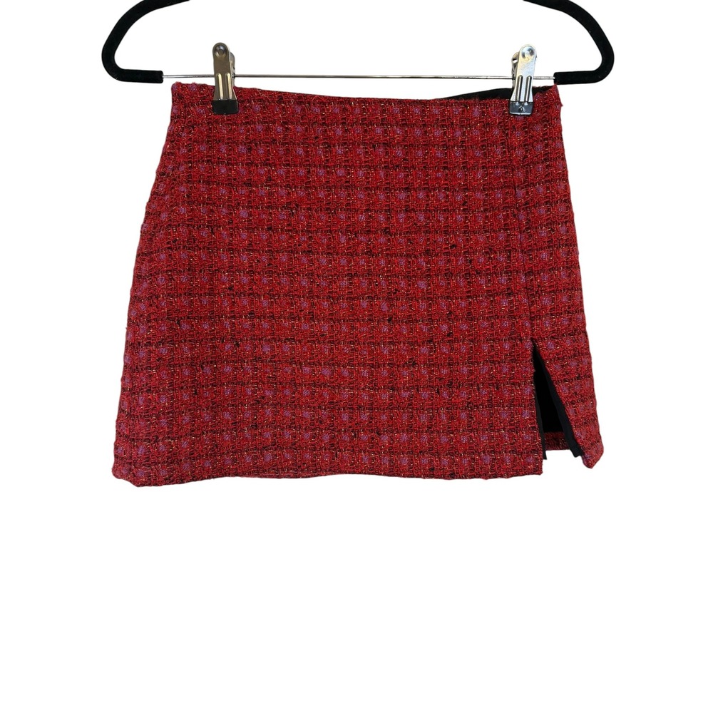Amanda Uprichard Red Pink Tweed Metallic Skort Mini Skirt XS
